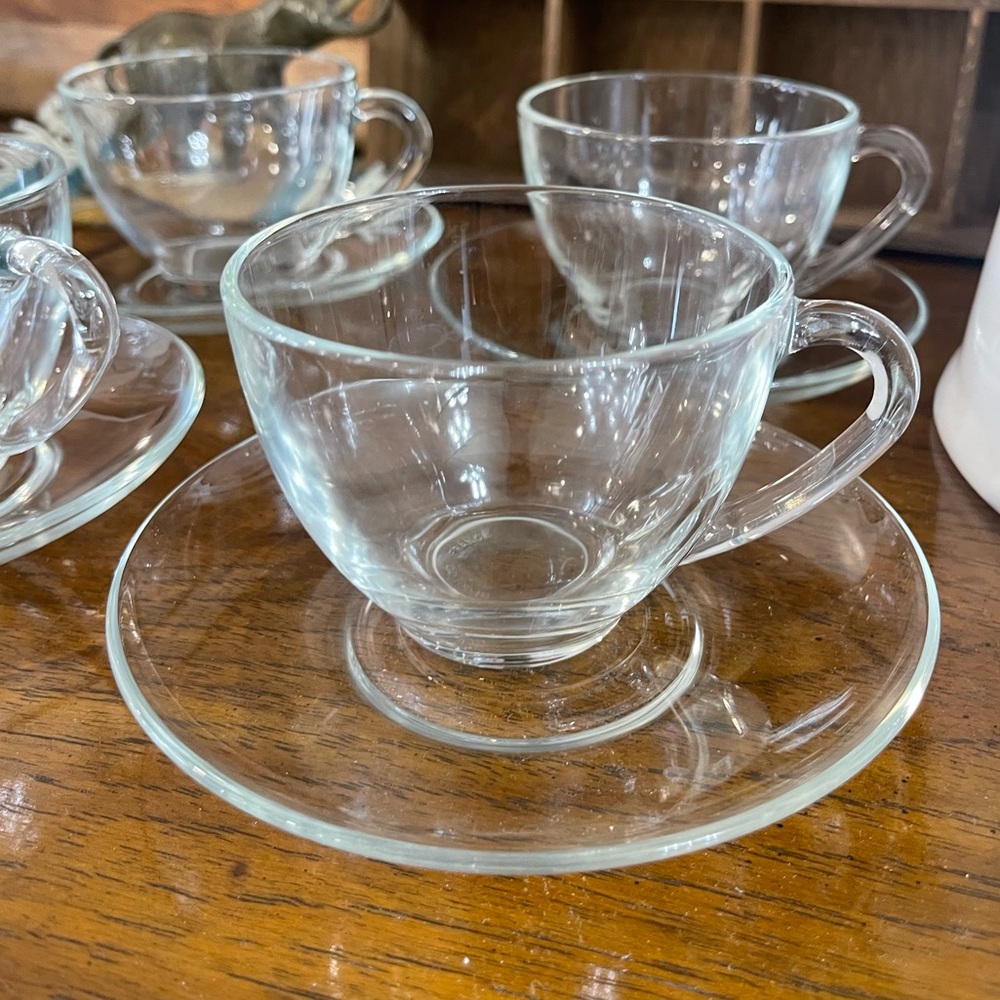 ARCOROC Glass Teacup and Saucer Set of 4